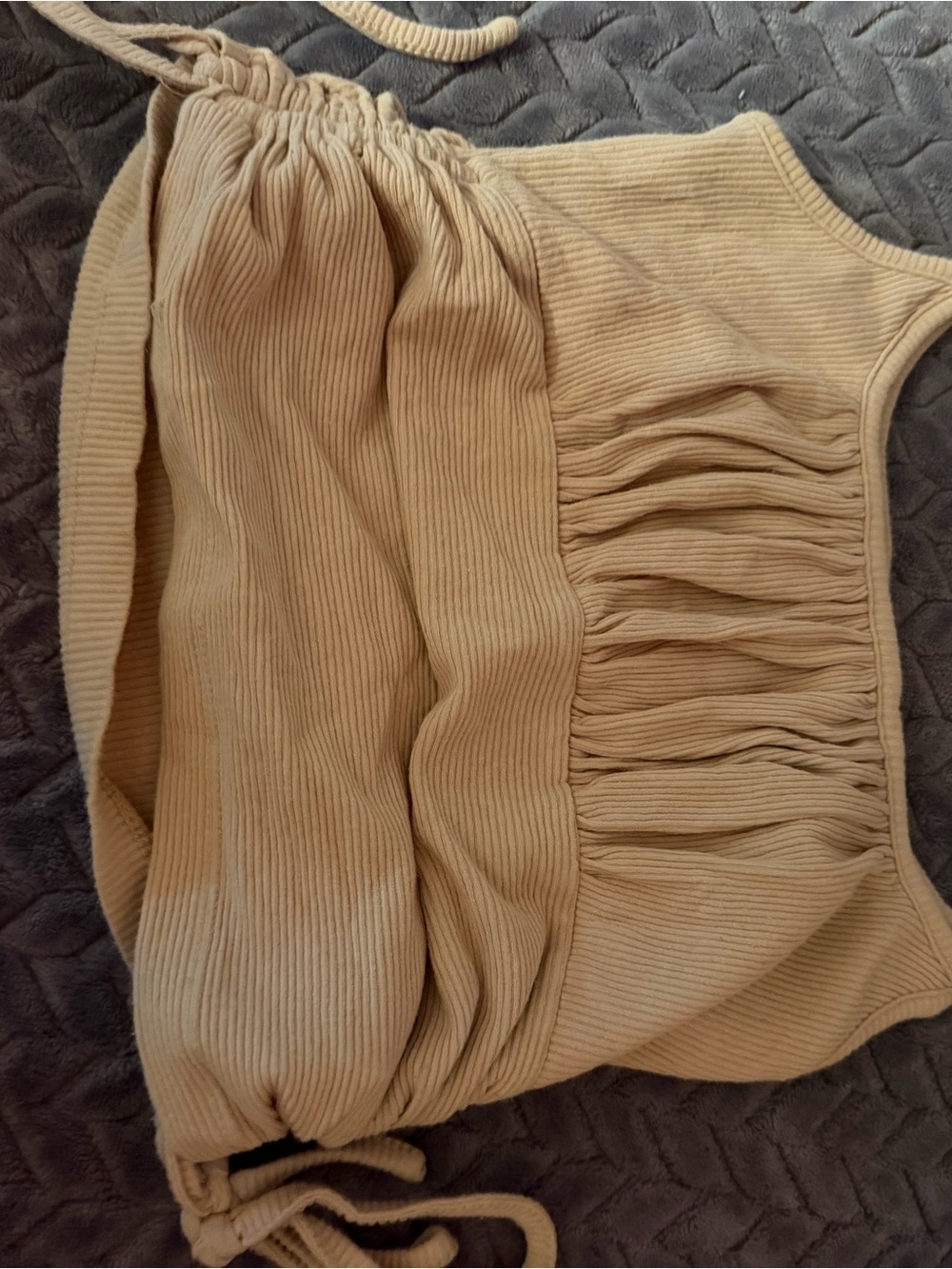 Princess Polly Ribbed One-Shoulder Drawstring Tank in Beige